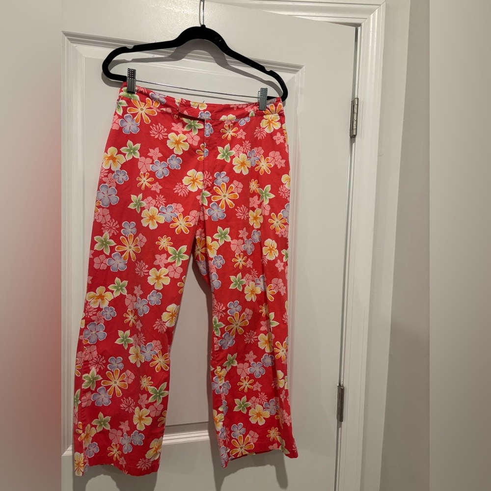 Floral Print Red Pants